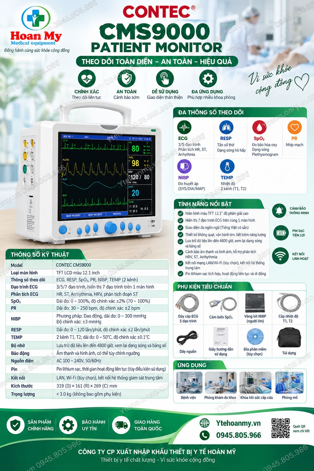 Monitor theo dõi bệnh nhân Contec CMS9000. FDA Mỹ